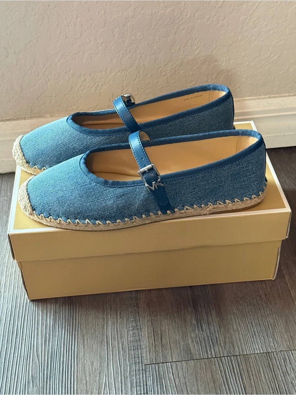 Michael Kors Blue Denim Mary Jane Espadrilles with Woven Toe